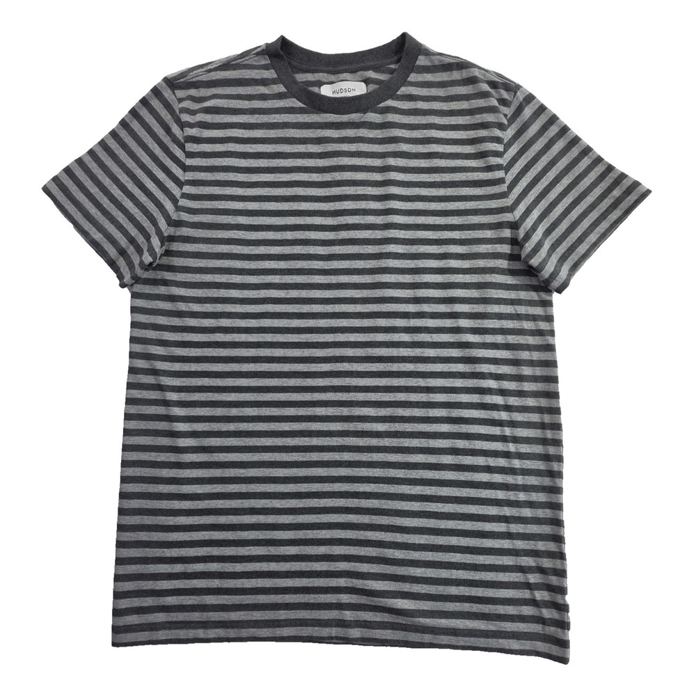 Hudson North Men's M Organic Cotton Striped T-Shirt Gray White Crew Neck NWT